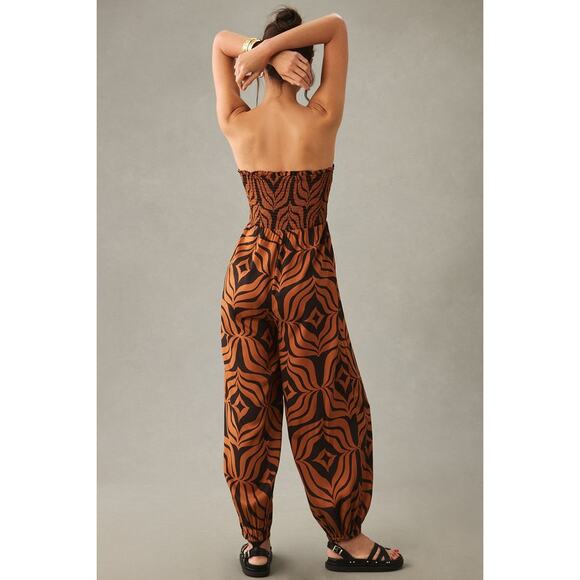 ANTHROPOLOGIE Women's Printed Balloon-Leg Jumpsuit Size SP In Dark Orange - Picture 2 of 13